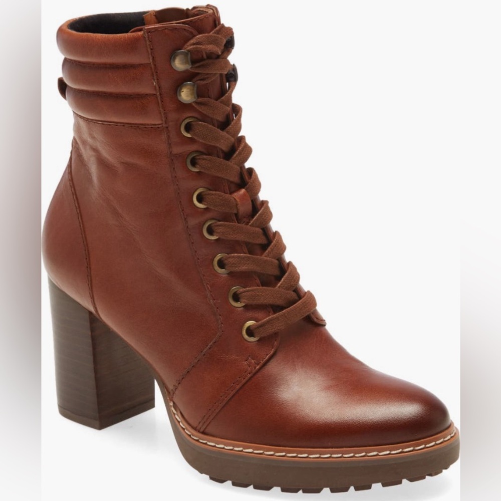 Naturalizer Colby Platform Combat Boots Cider Brown Size 7.5